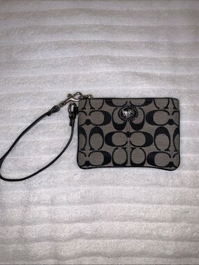 Coach Black and Gray Signature Canvas Wristlet